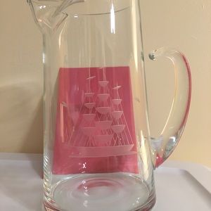 Vintage glass etched Sailboat pitcher